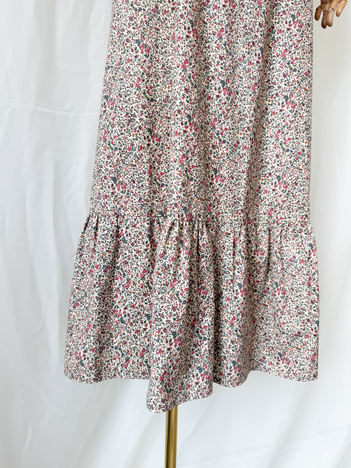 Absolutely Stunning 1970s Thick Natural Raw Floral Cotton Corset Bodice Maxi Dress