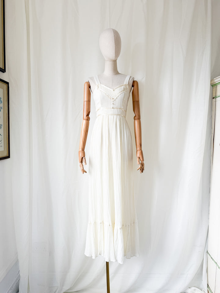 Angelic Rare 1970s Romantic Cotton Ivory Maxi Dress and Bolero Set