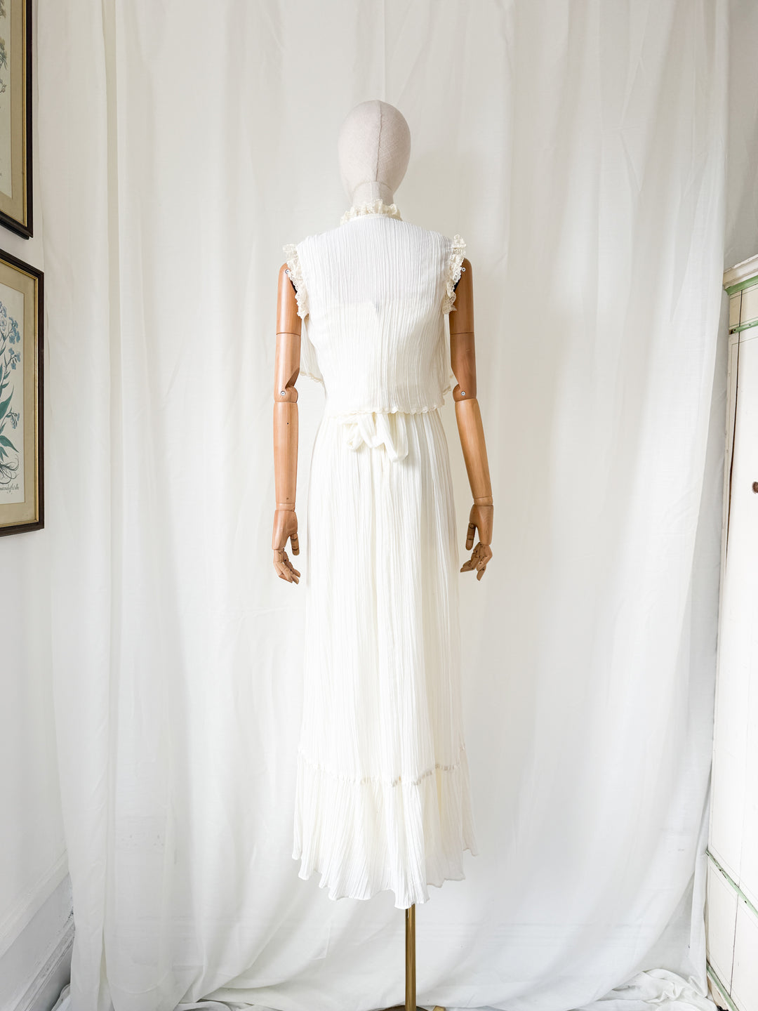Angelic Rare 1970s Romantic Cotton Ivory Maxi Dress and Bolero Set