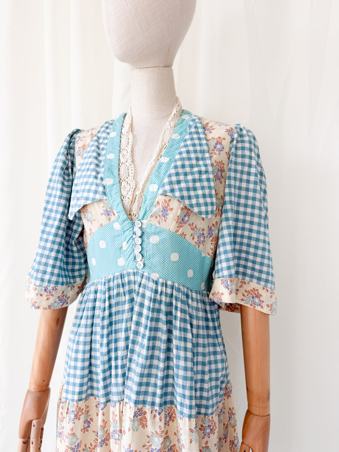 Insane Rare 1970s Cotton Patchwork Midi Dress