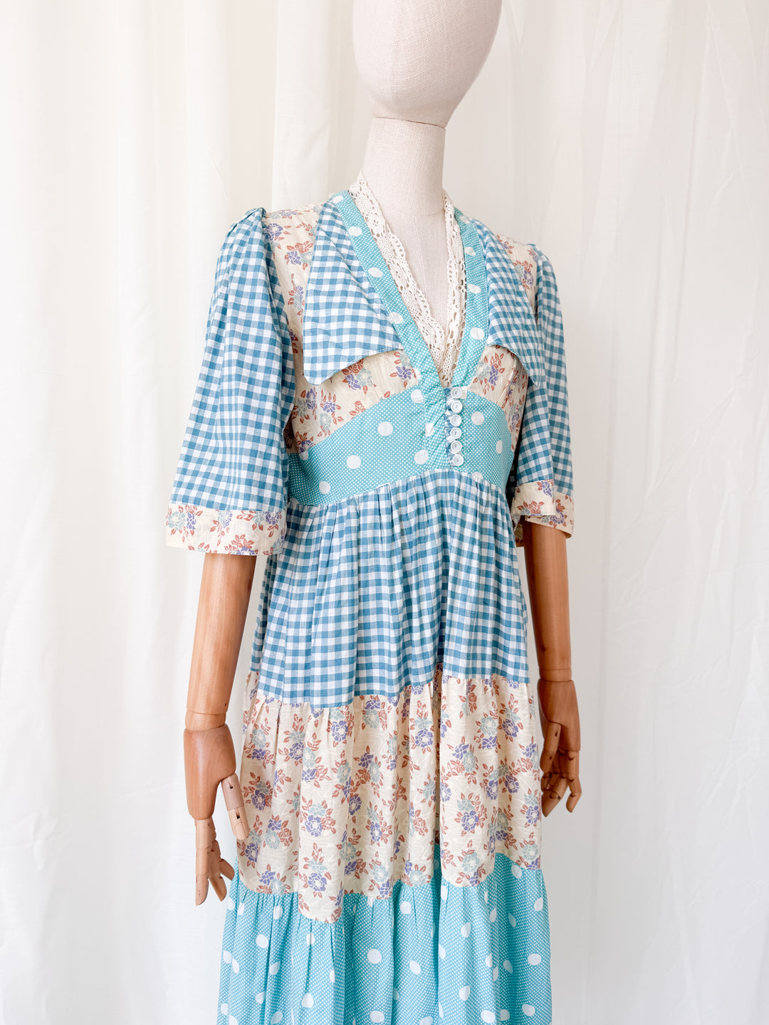 Insane Rare 1970s Cotton Patchwork Midi Dress