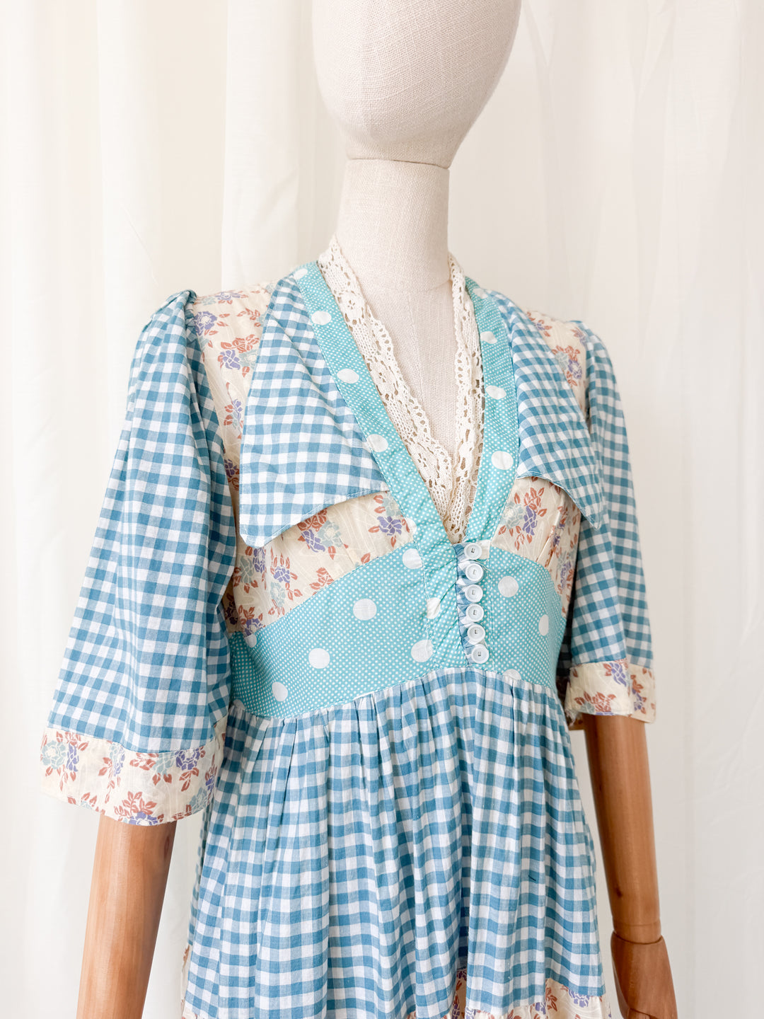 Insane Rare 1970s Cotton Patchwork Midi Dress