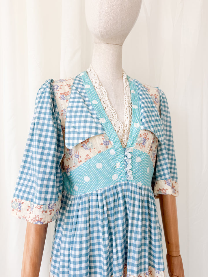 Insane Rare 1970s Cotton Patchwork Midi Dress