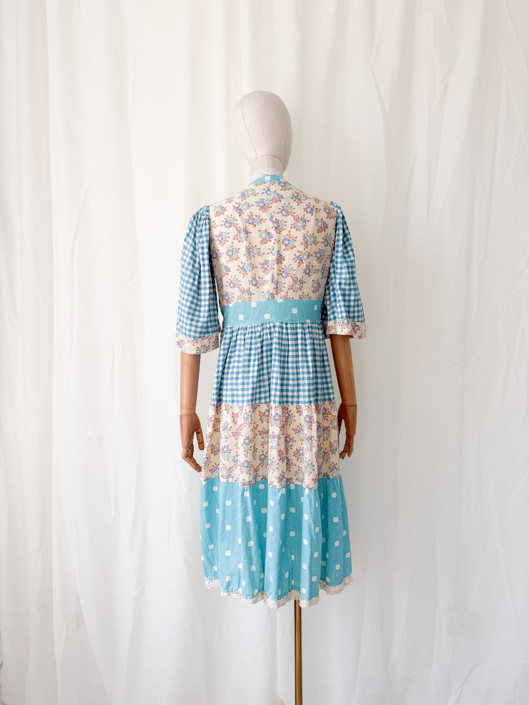 Insane Rare 1970s Cotton Patchwork Midi Dress