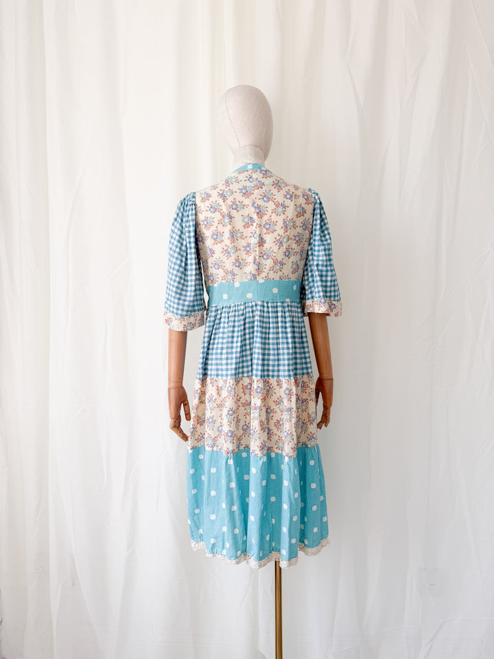 Insane Rare 1970s Cotton Patchwork Midi Dress