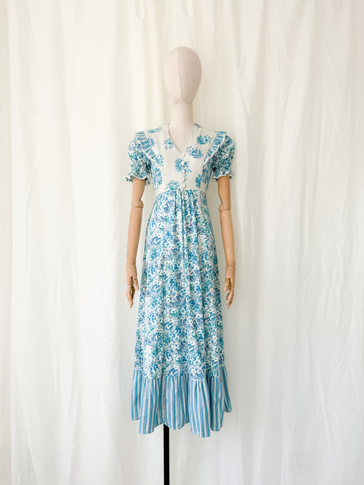 Adorable Rare 1970s Floral Cotton Maxi Dress