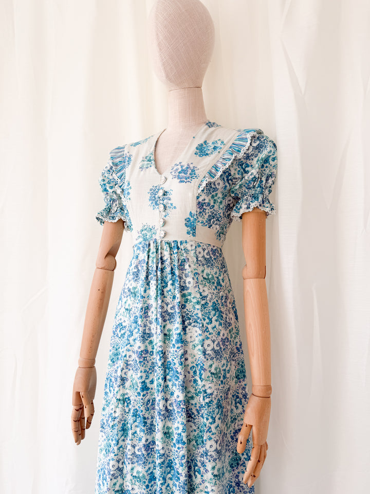 Adorable Rare 1970s Floral Cotton Maxi Dress
