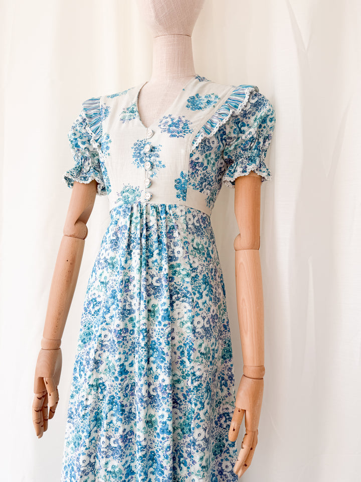 Adorable Rare 1970s Floral Cotton Maxi Dress