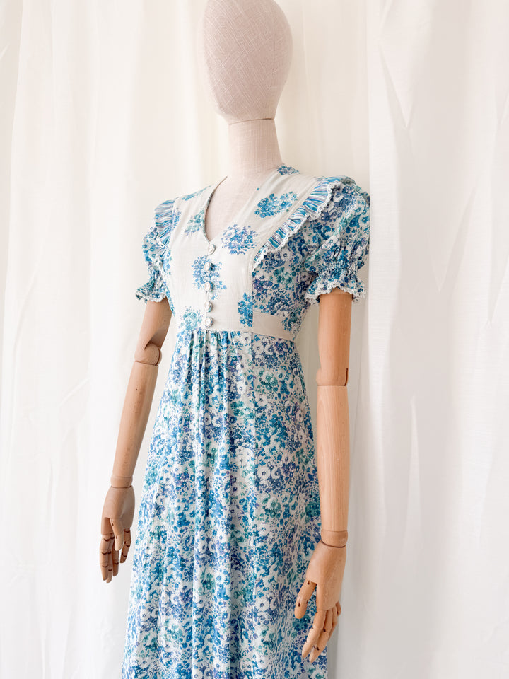 Adorable Rare 1970s Floral Cotton Maxi Dress