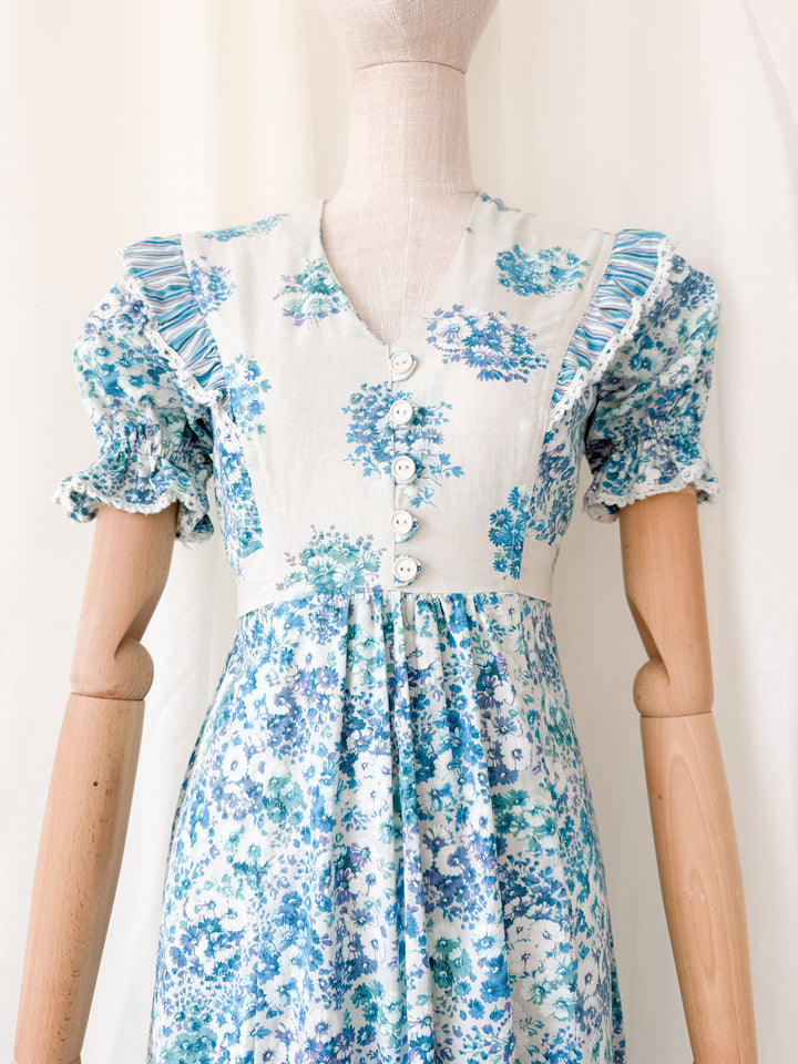 Adorable Rare 1970s Floral Cotton Maxi Dress