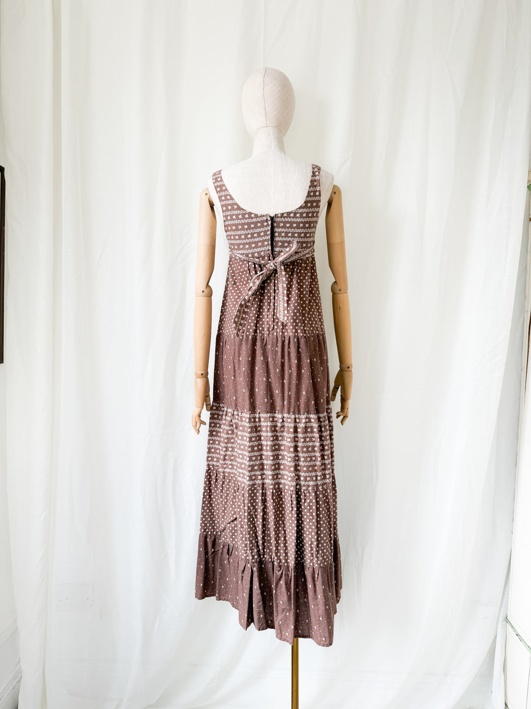 Gorgeous Soft Tawny Brown 1970s Cotton Bohemian Maxi Dress