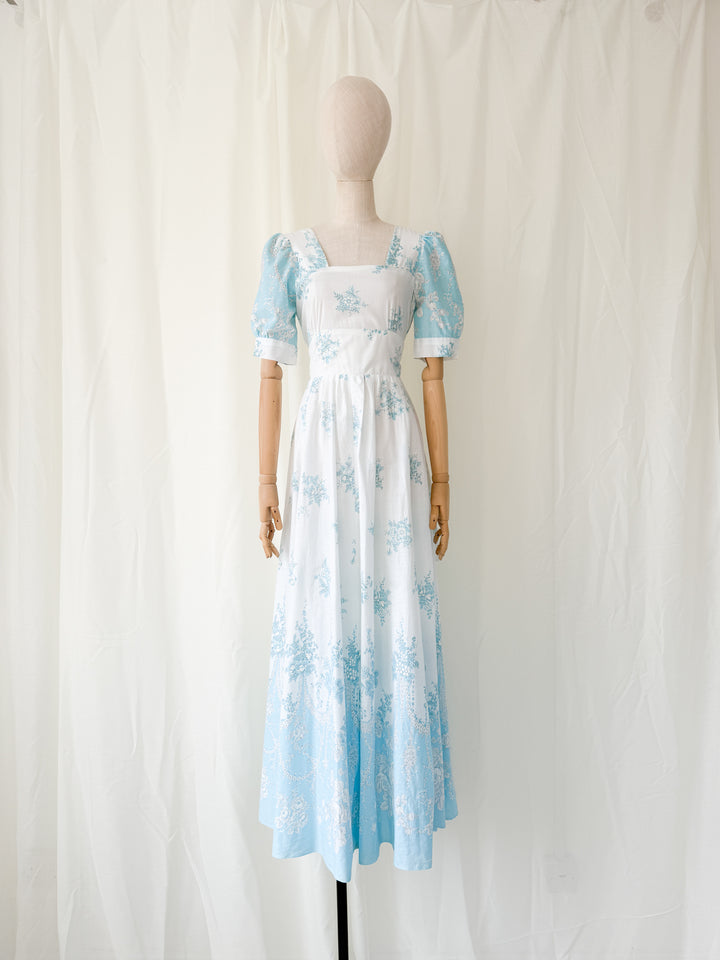 Ethereal Soft Cotton Floral 1970s Maxi Dress