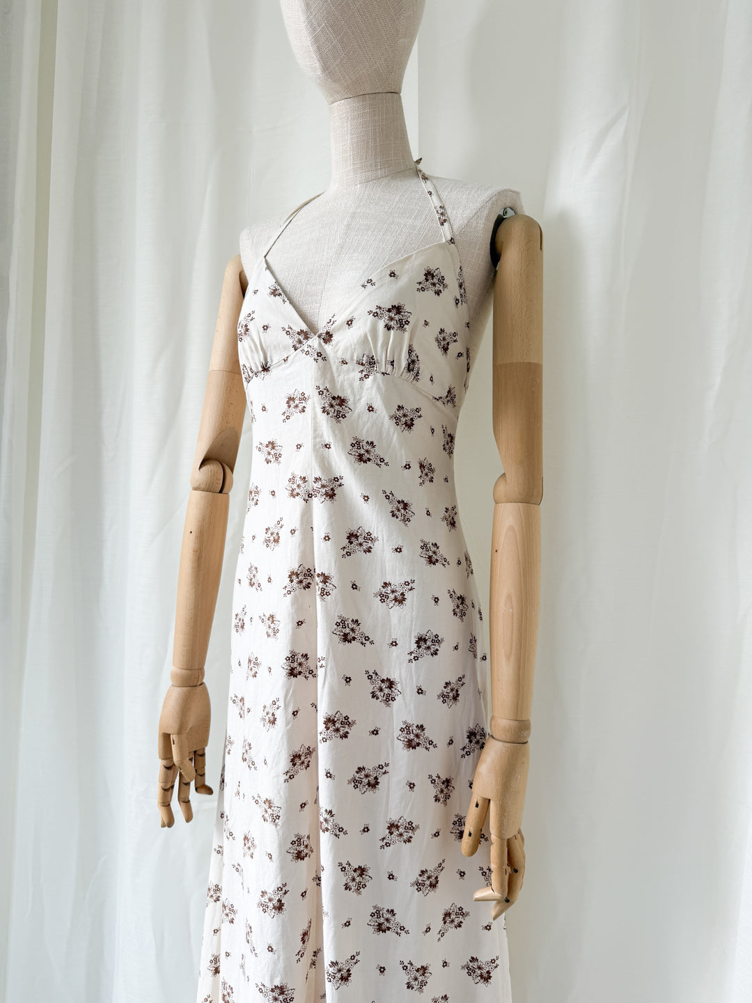 Divine 1970s Bohemian Cotton Halterneck Floral Maxi Dress