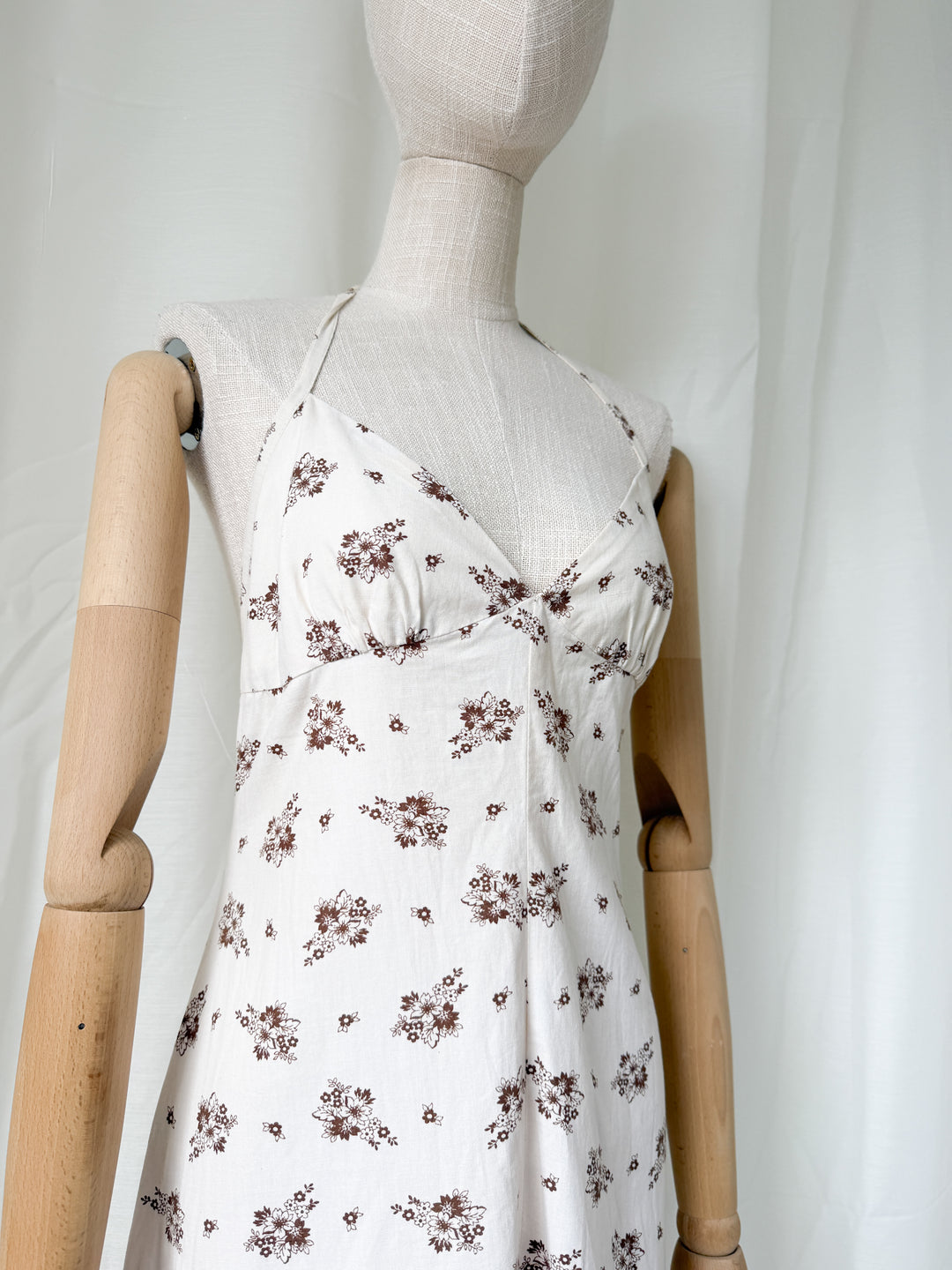 Divine 1970s Bohemian Cotton Halterneck Floral Maxi Dress