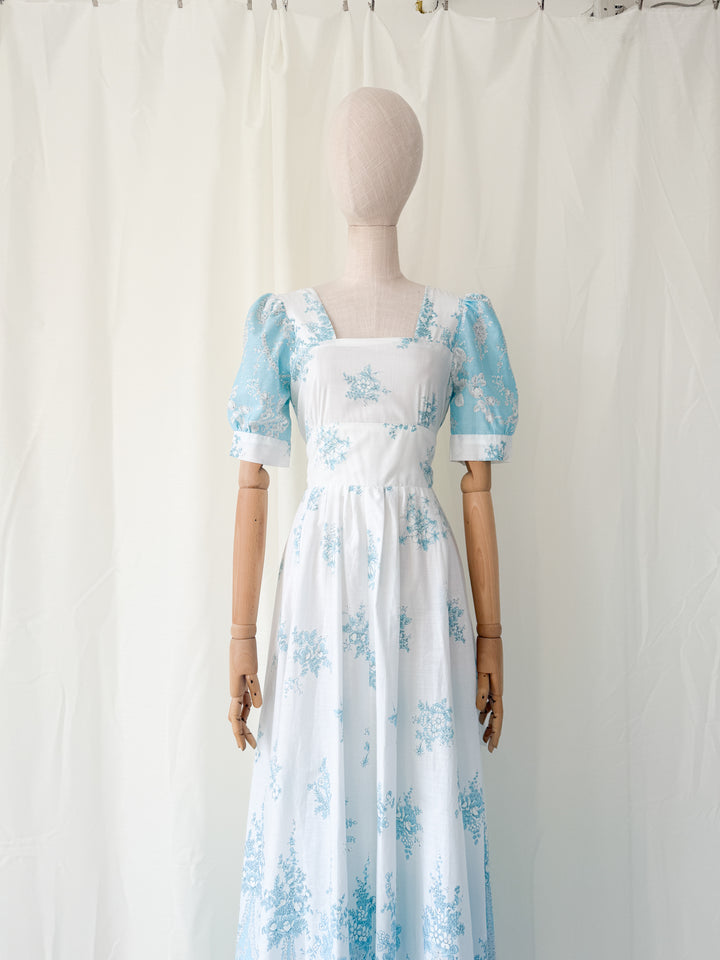 Ethereal Soft Cotton Floral 1970s Maxi Dress