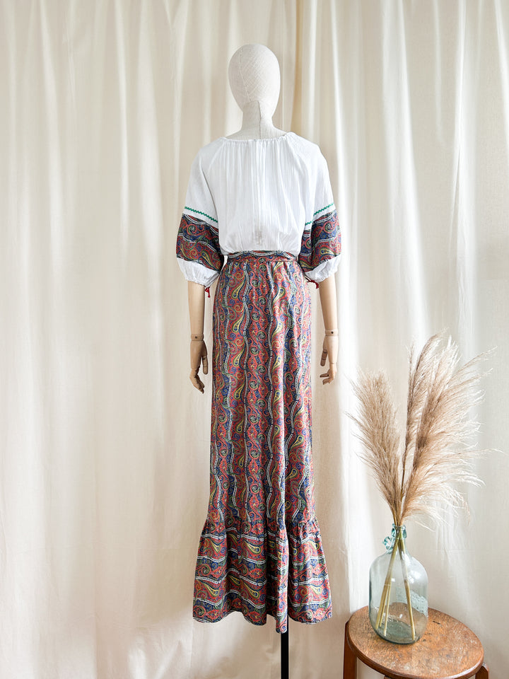 Stunning Cheesecloth Cotton Paisley Bohemian 1970s Maxi Dress