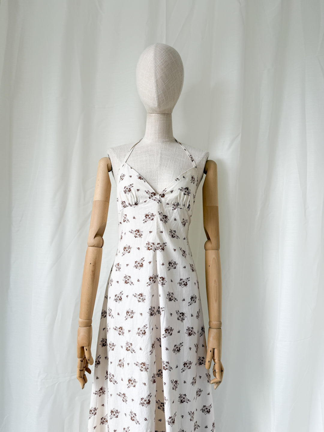 Divine 1970s Bohemian Cotton Halterneck Floral Maxi Dress