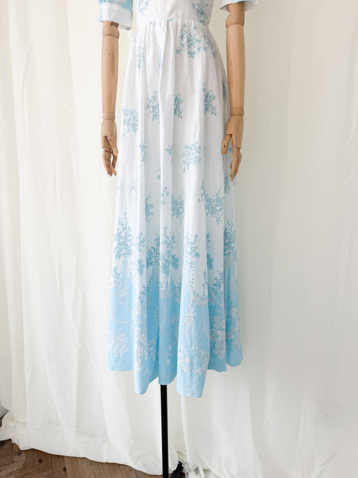 Ethereal Soft Cotton Floral 1970s Maxi Dress