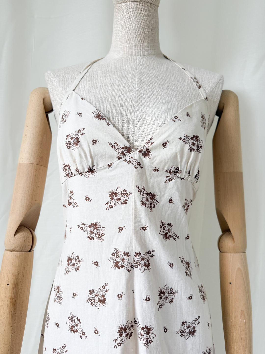 Divine 1970s Bohemian Cotton Halterneck Floral Maxi Dress