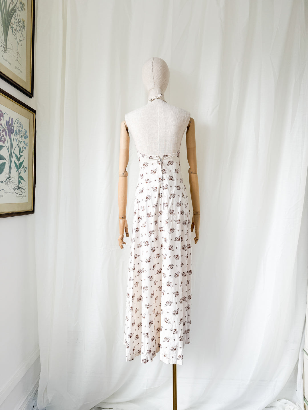Divine 1970s Bohemian Cotton Halterneck Floral Maxi Dress