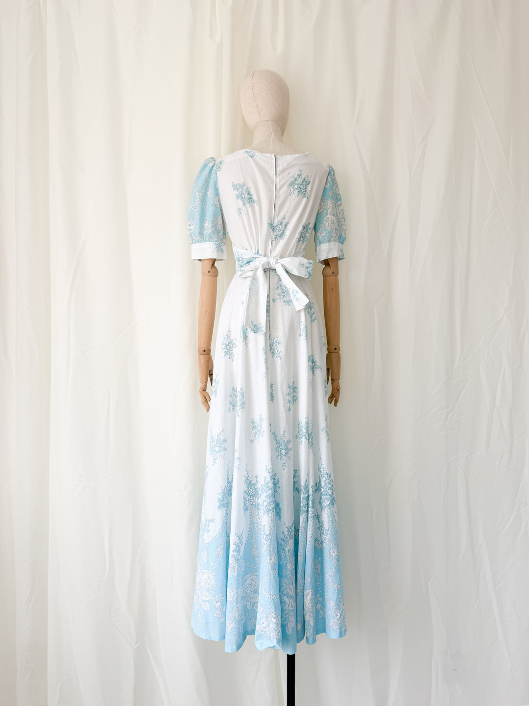 Ethereal Soft Cotton Floral 1970s Maxi Dress