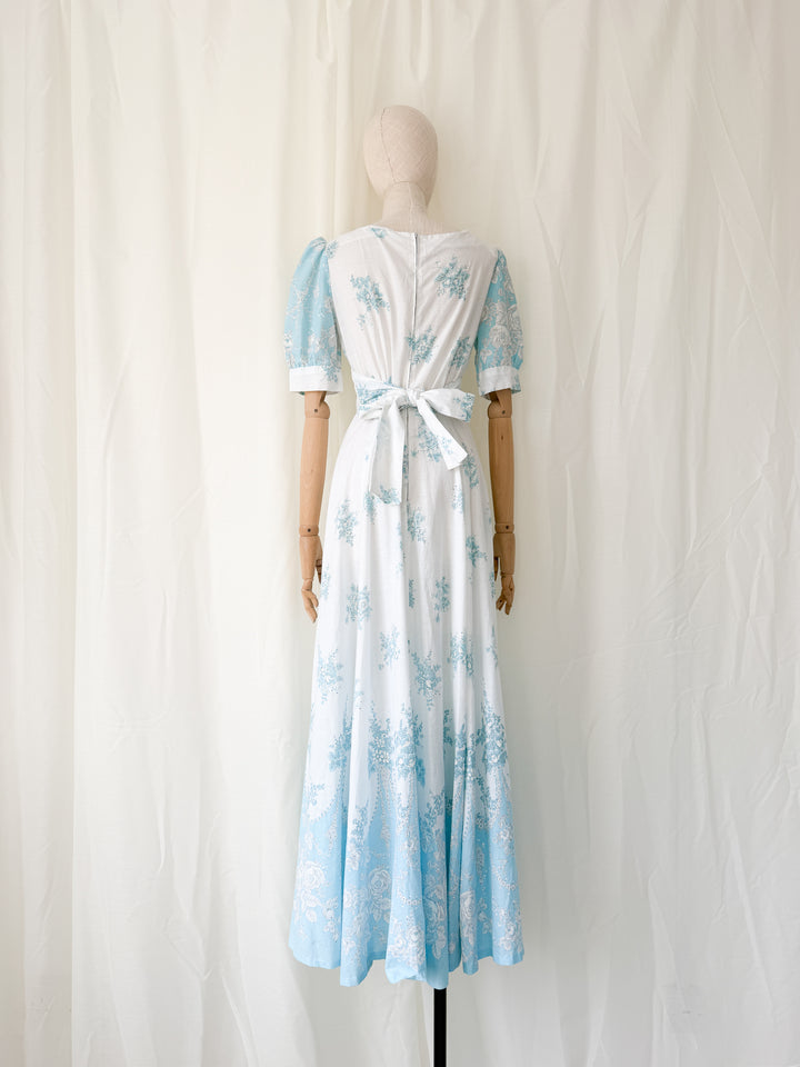 Ethereal Soft Cotton Floral 1970s Maxi Dress