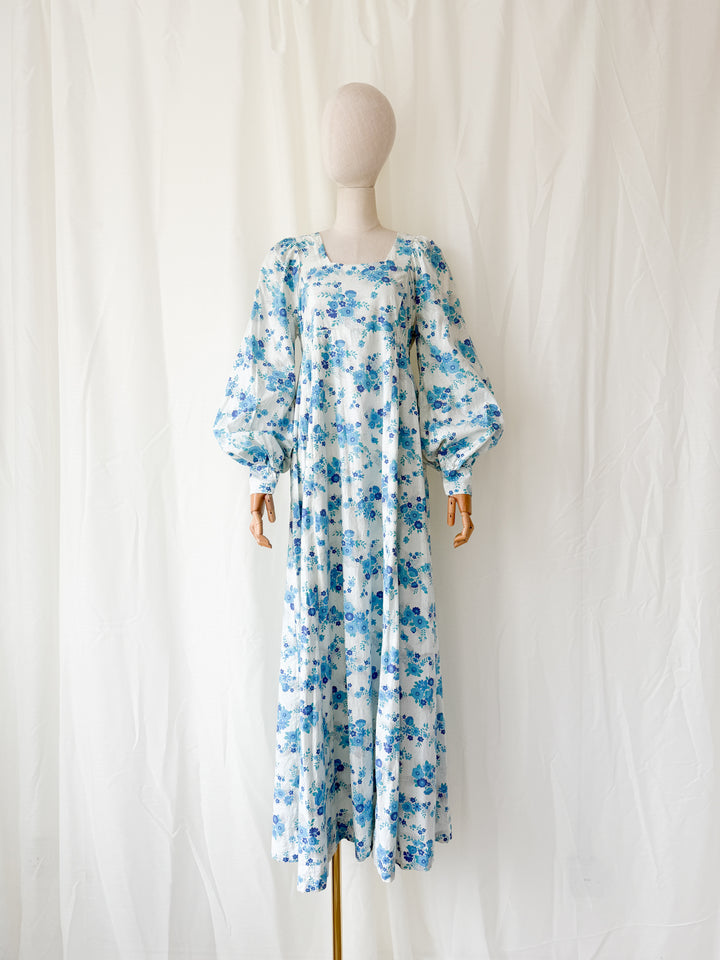 Incredible Rare 1970s Raw Cotton Billowing Sleeve Maxi Dress