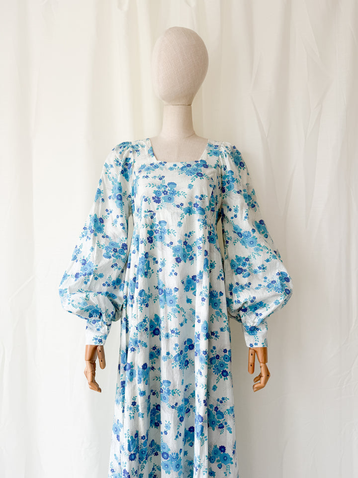 Incredible Rare 1970s Raw Cotton Billowing Sleeve Maxi Dress