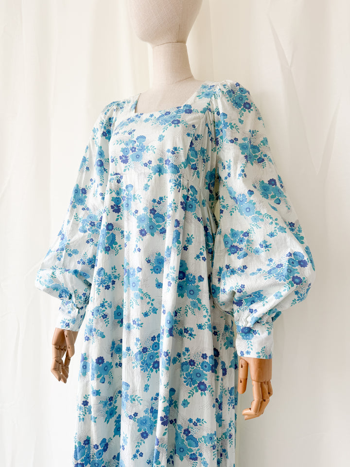 Incredible Rare 1970s Raw Cotton Billowing Sleeve Maxi Dress