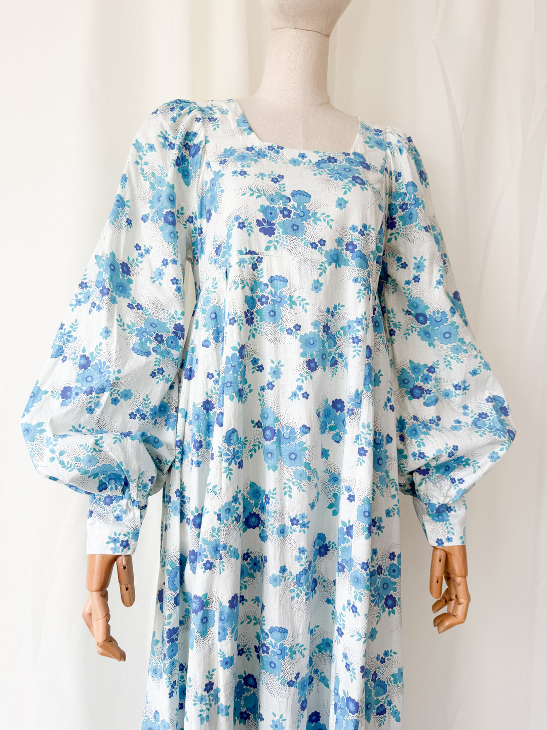 Incredible Rare 1970s Raw Cotton Billowing Sleeve Maxi Dress