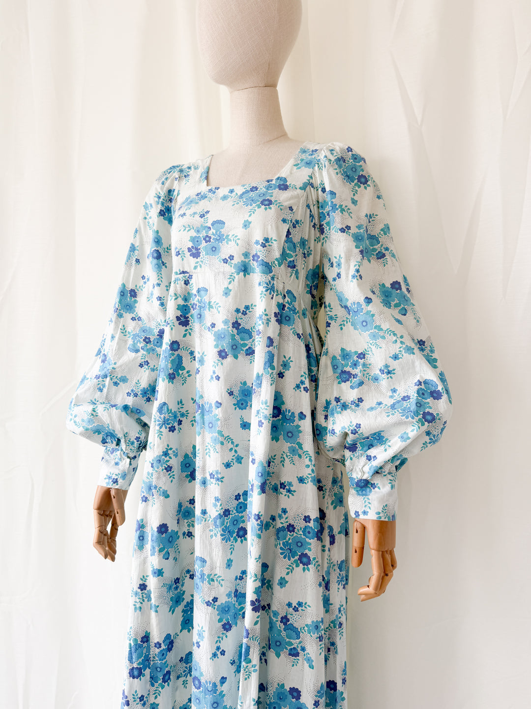 Incredible Rare 1970s Raw Cotton Billowing Sleeve Maxi Dress