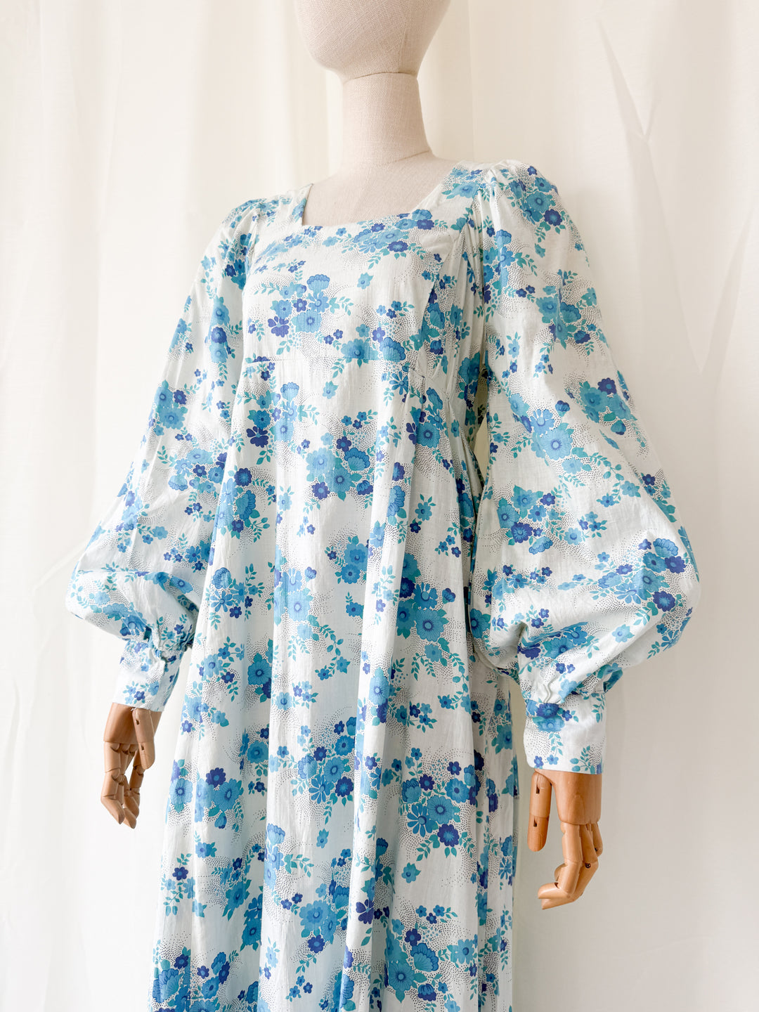 Incredible Rare 1970s Raw Cotton Billowing Sleeve Maxi Dress