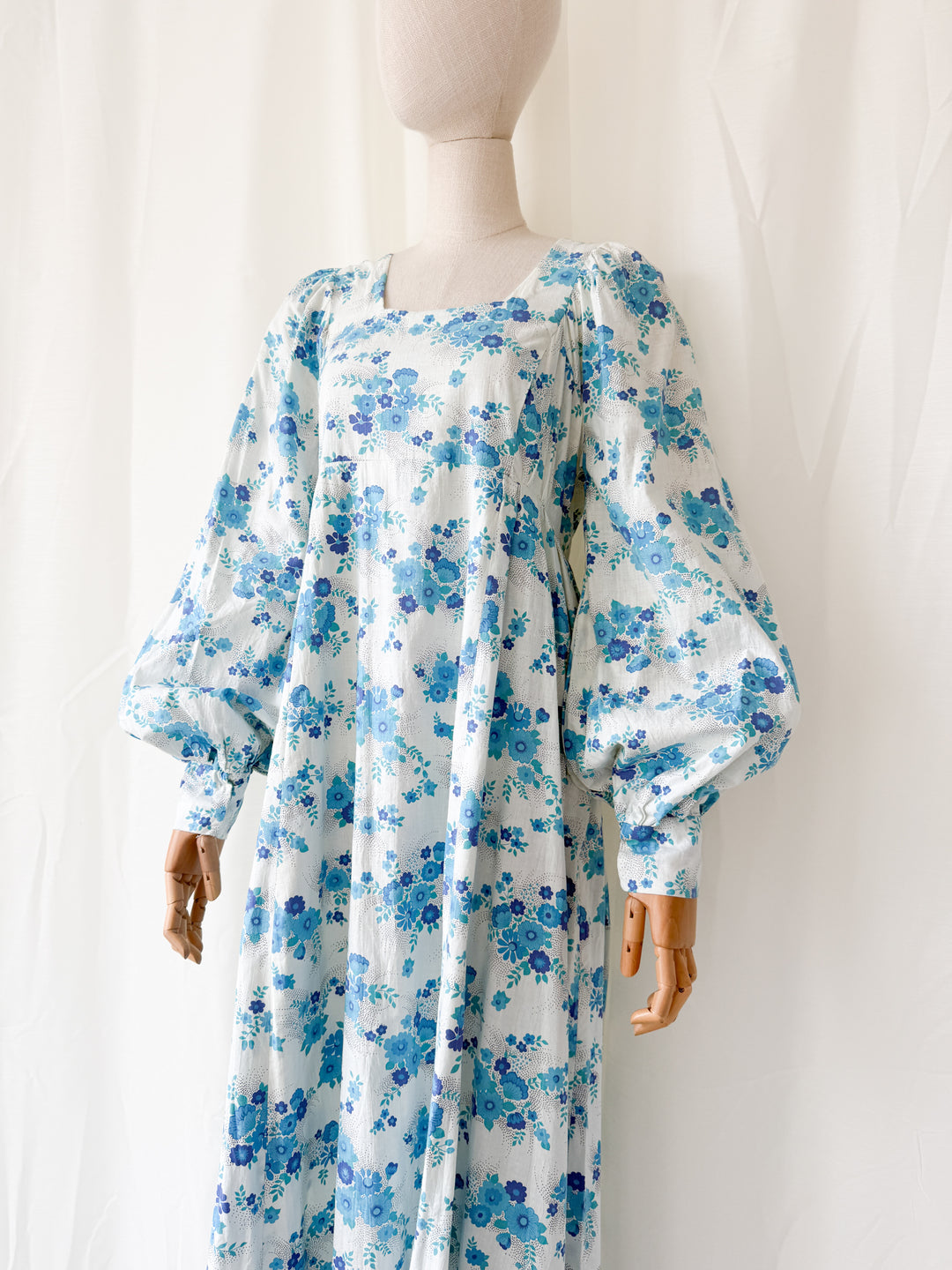 Incredible Rare 1970s Raw Cotton Billowing Sleeve Maxi Dress