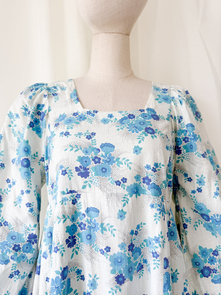 Incredible Rare 1970s Raw Cotton Billowing Sleeve Maxi Dress