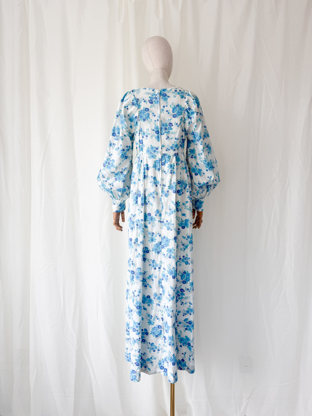 Incredible Rare 1970s Raw Cotton Billowing Sleeve Maxi Dress