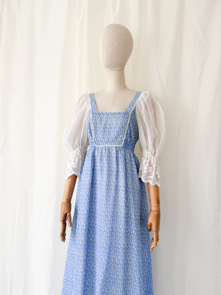 Precious Rare 1970s Cotton Quad Maxi Dress