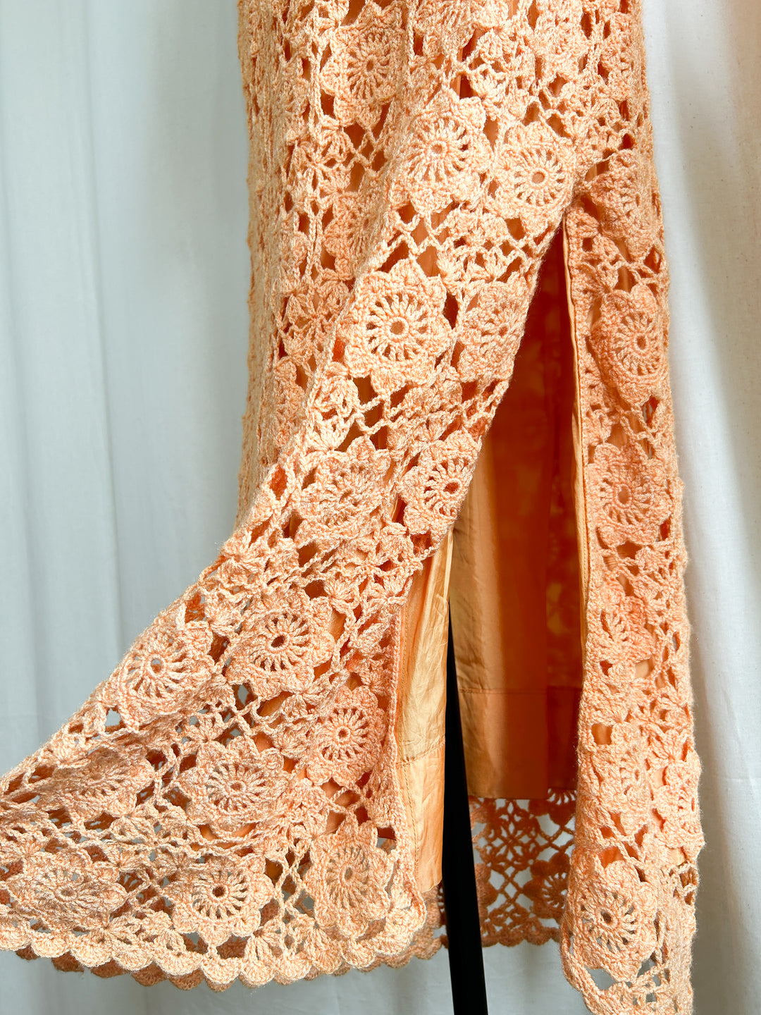 Iconic 1970s Orange Crochet Maxi Dress