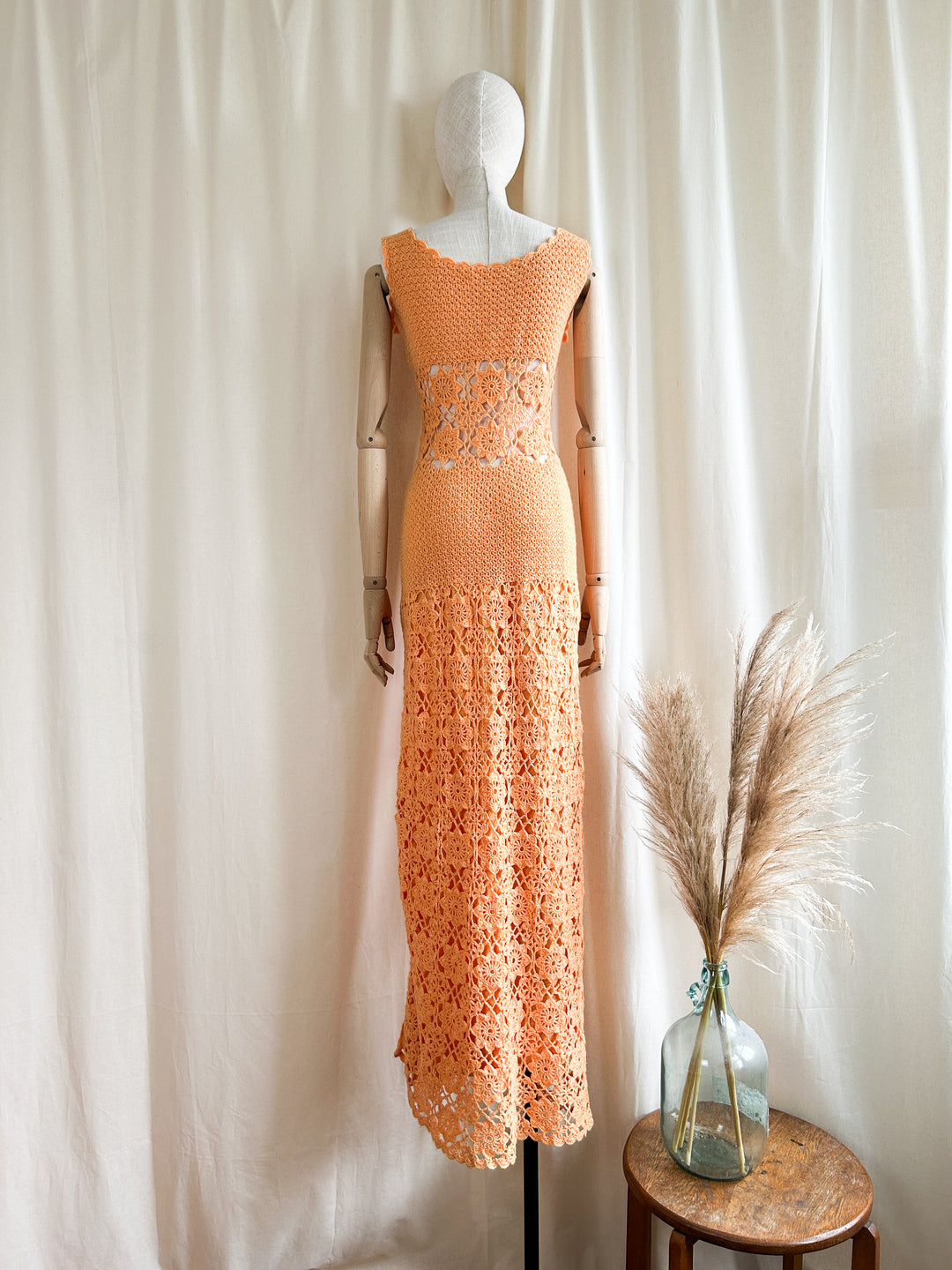 Iconic 1970s Orange Crochet Maxi Dress