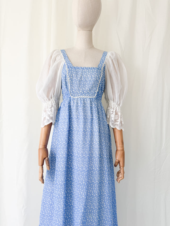 Precious Rare 1970s Cotton Quad Maxi Dress