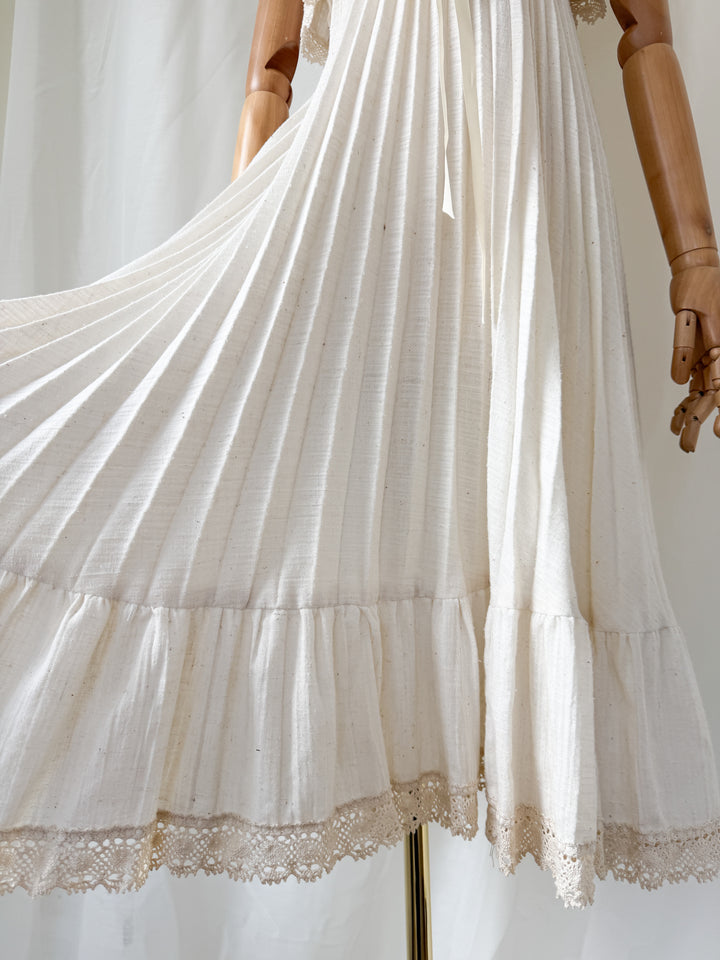 Utterly Beautiful Rare 1970s Soft Cheesecloth Pleated Bohemian Midi Dress
