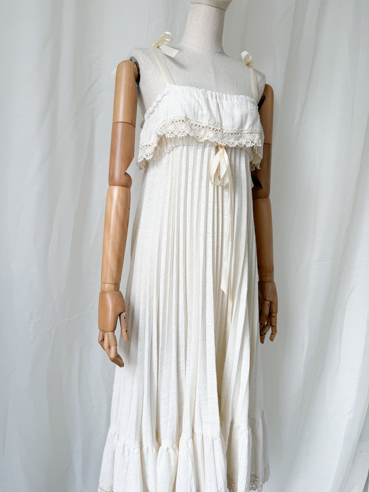 Utterly Beautiful Rare 1970s Soft Cheesecloth Pleated Bohemian Midi Dress