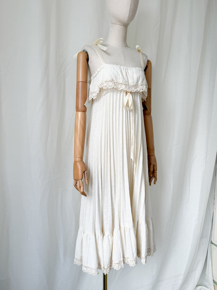 Utterly Beautiful Rare 1970s Soft Cheesecloth Pleated Bohemian Midi Dress
