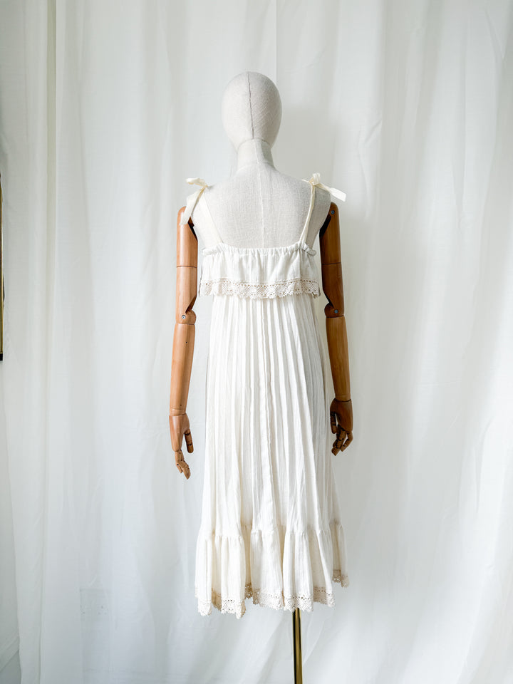 Utterly Beautiful Rare 1970s Soft Cheesecloth Pleated Bohemian Midi Dress