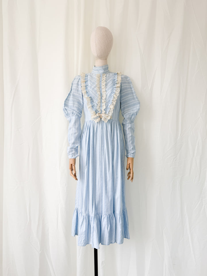 Heavenly Rare 1970s Fashion Mouse Lace Trimmed Cotton Midaxi Dress