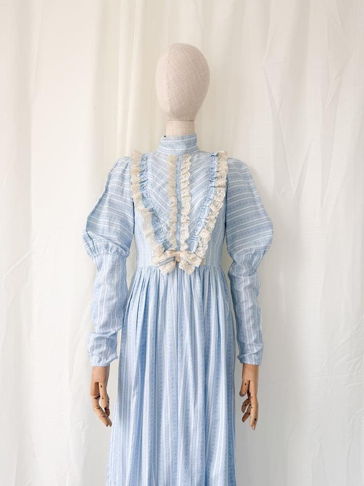 Heavenly Rare 1970s Fashion Mouse Lace Trimmed Cotton Midaxi Dress