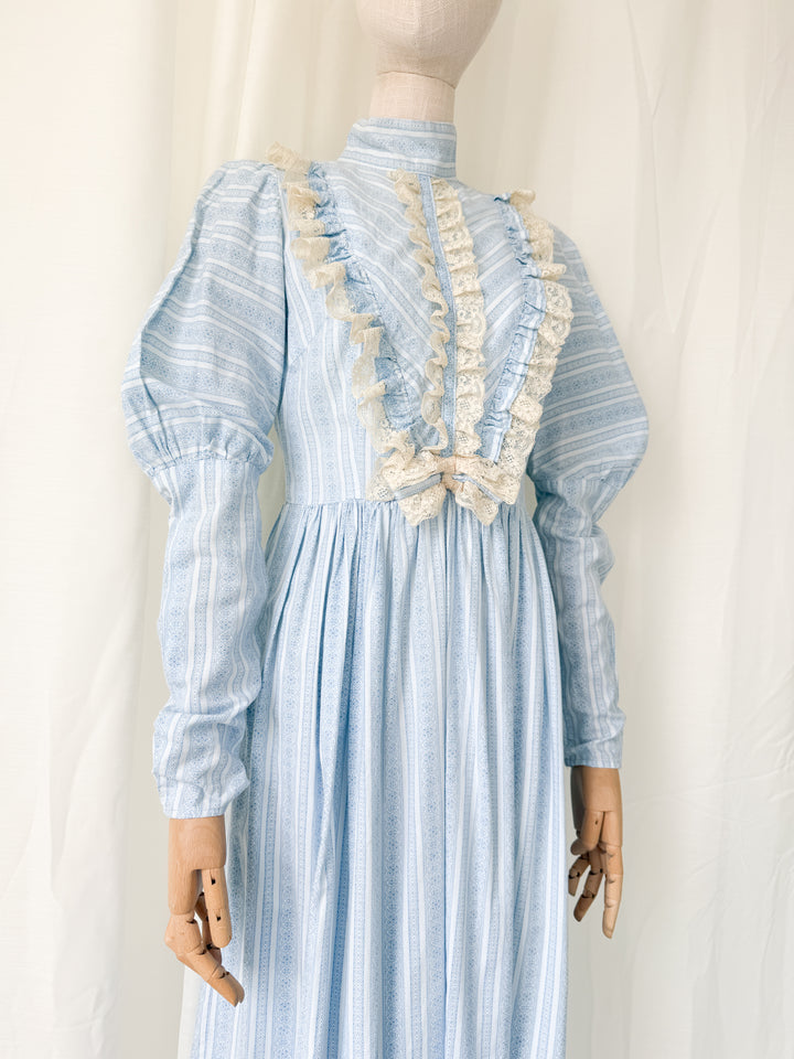 Heavenly Rare 1970s Fashion Mouse Lace Trimmed Cotton Midaxi Dress