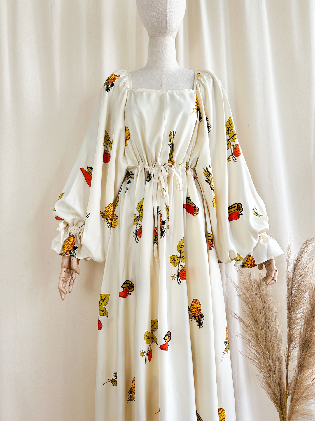 Holy Grail Iconic 1970s Forbidden Fruit Print Billowing Sleeve Dress by Emcar