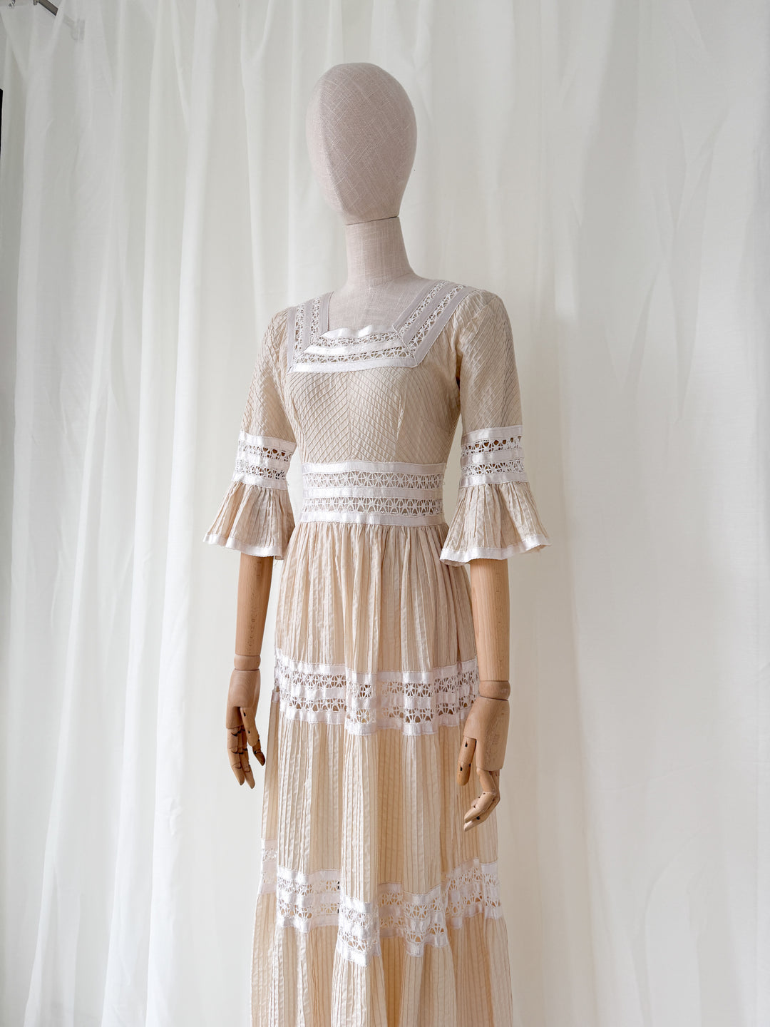 Precious Holy Grail 1970s Cotton & Lace Mexican Maxi Dress