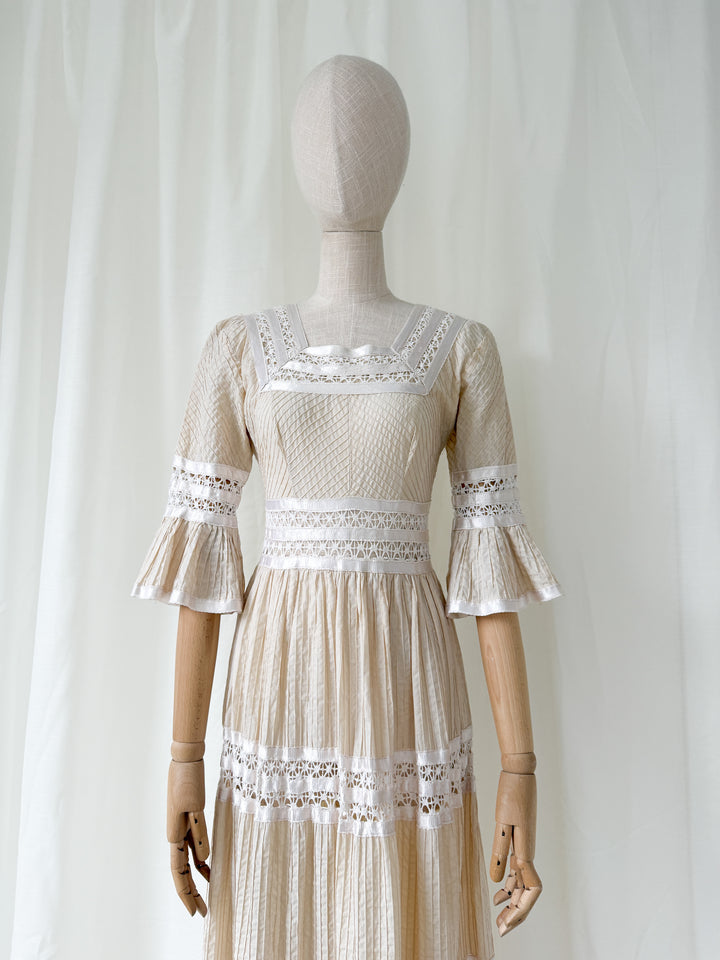 Precious Holy Grail 1970s Cotton & Lace Mexican Maxi Dress