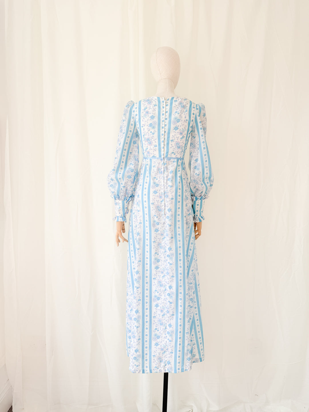 Gorgeous 1970s Chintz Stripe Floral Cotton Maxi Dress